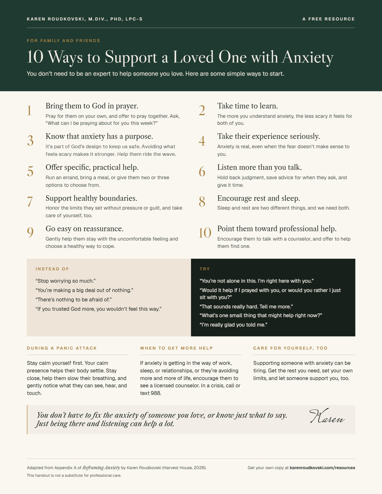 Preview of the free printable, 10 Ways to Support a Loved One with Anxiety